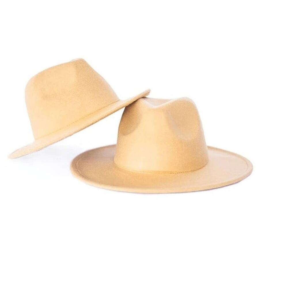 Bailey's Blossoms Felt Wide Brim Fedora Hat‎ Tan with Ribbon Band - Size Adult